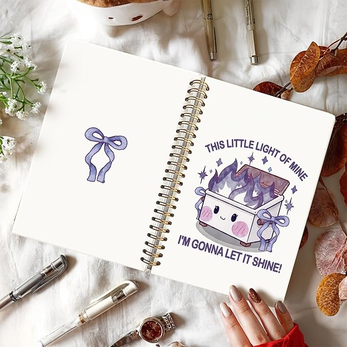 Cute Dumpster Fire Notebook Journal for women, Purple Bow Cute Spiral Notebooks for Women Girls,Dumpster Fire Gifts, Funny Office Gifts for Coworkers, 5.5x8.3 Inch