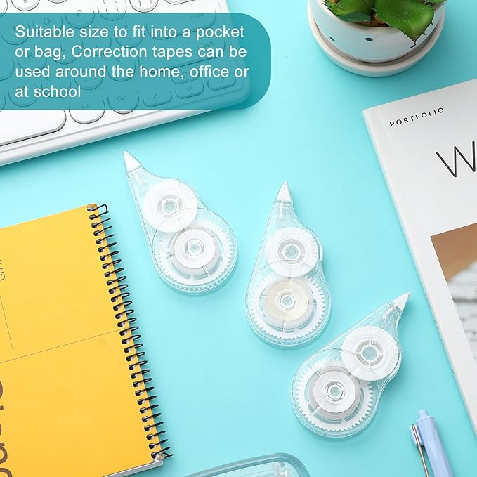 Nezyo 50 Count Clear Correction Tape Transparent Correction Roller Universal Correct Dispenser Supplies for School Office Teachers Students Corrector(White)