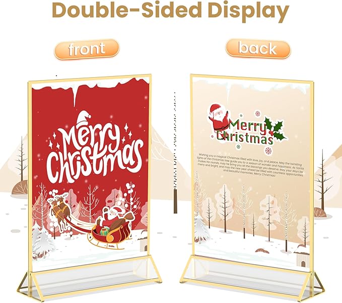 Acrylic Sign Holder 8.5X11 Gold Frames Double-Sided Gold Picture Frames Flyer Holder for Menu Holder Wedding Table Number Holder Photo Frames with Double Sided Stickers-3 Pack