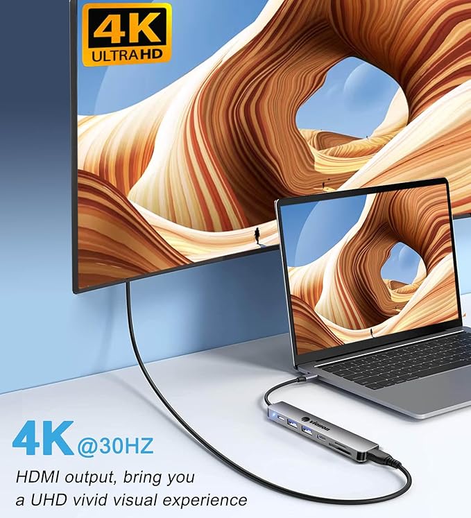 USB C Hub HDMI Adapter for Monitor, VIENON 7 in 1 USB C Docking Station with 4K HDMI, SD/TF Card Reader Compatible for MacBook Pro, XPS More Type C Devices