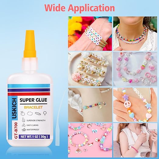 Super Glue for Jewelry Bracelet with Anti Clog Cap. 6 X 1 Fl Oz,Ca Glue - Adhesive Clear Glue for Bracelets,Necklaces,Clay Beads, Bead Charms, Punctuation Beads,Heishi Beads,Quick Dry