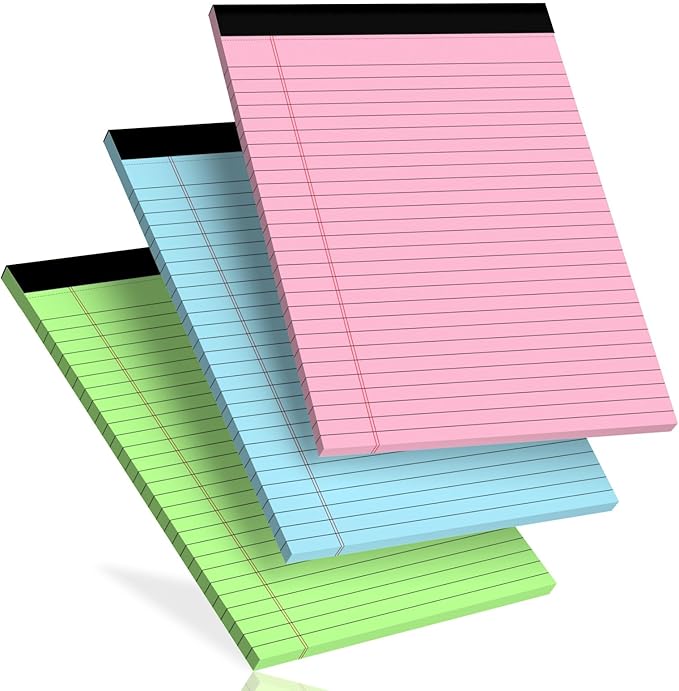 3 pcs Legal Pads 8.5 x 11 Note Pads, Colored Legal Notepads 8.5 x 11, Notebook Wide Ruled Paper, Micro Perforated Writing Pad, Pad of Paper for Office Home School, 30 Sheets/Pack