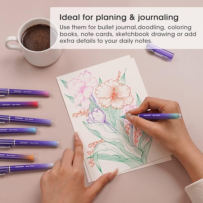 WRITECH Liquid Ink Rollerball Pens: 8ct Assorted Colors Extra Fine Point Tip 0.5mm Rolling Pen for Smooth Writing Coloring Drawing Journaling No Bleed & Smear &Smudge Multi Colored