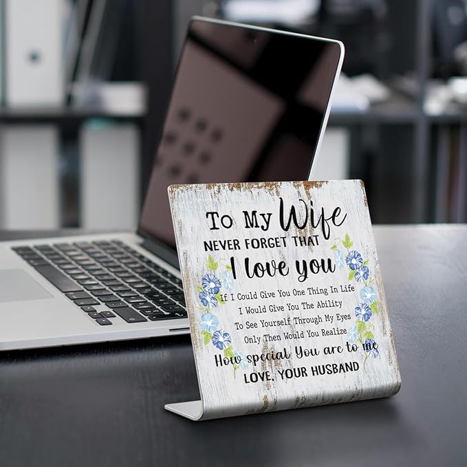 XUV66 To My Wife Sign Plaque - Romantic Gift for Wife - Wedding Anniversary, Birthday, Christmas, Valentine's, Mother's Day from Husband - 4 x 4 inch