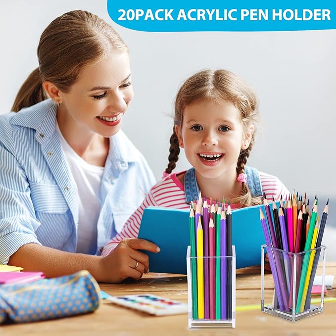 20Pack Clear Acrylic Pen Holder Desktop Pencil Organizer Acrylic Pencil Cup Stationery Office Organizer Makeup Brush Holder