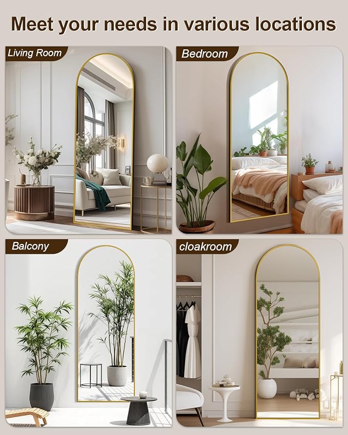 SUNQUEEN 58"x19" Floor Mirror Full Length, Arched Full Length Mirror with Stand, Full Body Mirrors for Bedroom Living Room or Cloakroom Gold