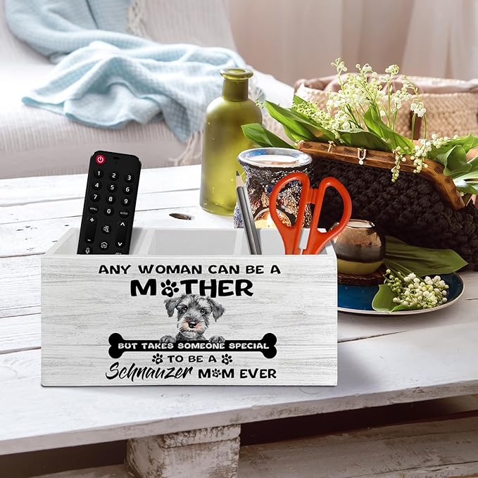 Schnauzer Gifts Pen Pencil Holder Organizer for Desk Accessories, Dog Mom Lovers Owner Gifts for Women, to Be a Schnauzer Mom Ever Wooden Box Sign Desk Decor for Home Office Decoration