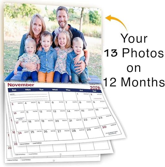 Custom Calendar 2026 for Home & Office - Print Your 13 Memories,Make Your Own Personalized Calendar Customized Christmas Gift &use your photo (Wall Calendar 11"×17", 20 packs)