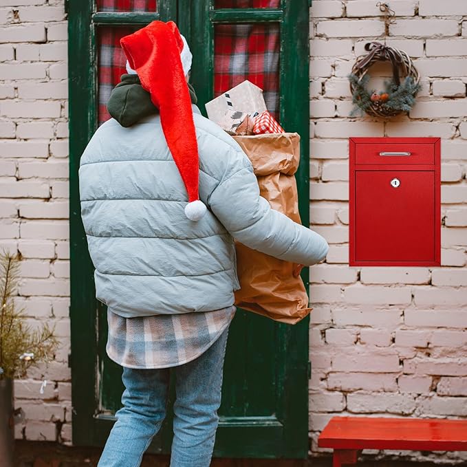 Locking Mailbox with Key for Outdoor 12.2 x 8.5 x 3 Inches Large Wall Mount Mail Box with Lock Security Mail Drop Metal Collection Boxes Hanging Secure Postbox(Red)