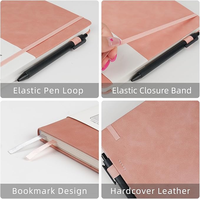 Notebooks Journal for Women Men 12 Pack Leather Hardcover with Pen Holder A5 160 Pages 100 GSM Thick Paper for Work School Lined Pink