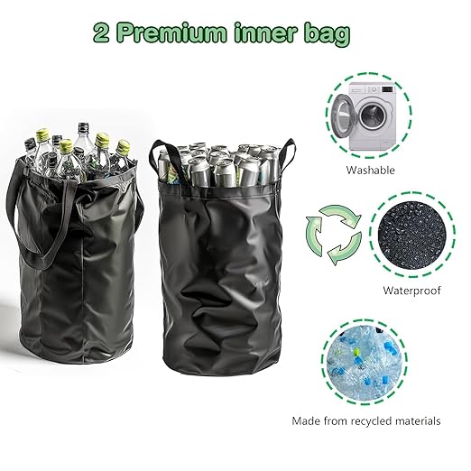 Recycling Bin for Kitchen Indoor Home, Large 100L/ 26 Gallon Recycle Bin with Lid Removeable Reusable Inner Bag Bottle Can Glass Waste Plastice Stickers (Red, 26 Gallon)