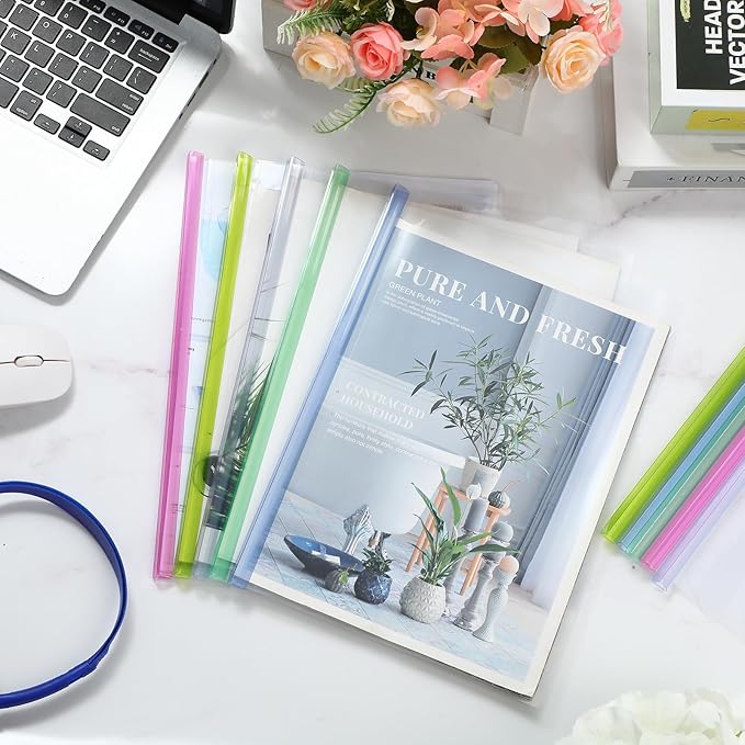 100 Pcs Clear Report Cover with Sliding Bar 50 Sheet Capacity Presentation Binder Transparent Resume Folder Plastic Folder for File Report School Office(Cute Color,Classic Style)