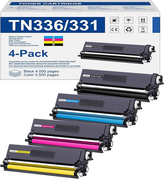 TN336 Toner Cartridge High Yield Compatible Replacement for Brother TN-336 TN331 for Use with Brother HL-L8350CDW HL-4150CDN MFC-L8850CDW Printer (1BK,1C,1M,1Y, 4 Pack)