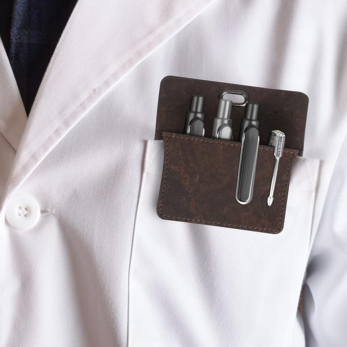 Premium Portuguese Cork Pocket Protector for Men | Multi-Use Pocket Protectors for Shirts and Lab Coats | For Pen, Pencils, Pointers, and More | 1 Pack Brown Pocket Organizer Protector