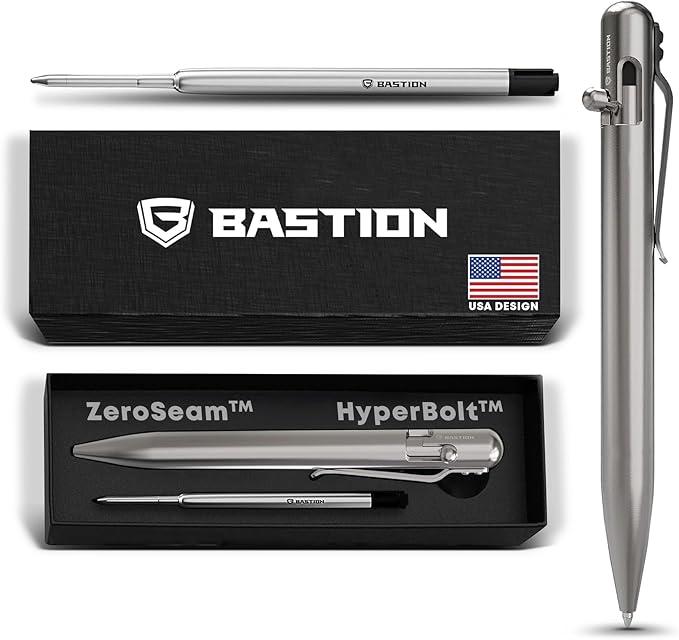 BASTION® Luxury Bolt Action Pen, Durable Professional Ballpoint Pen with Fine Tip, EDC Pen Ink Refillable Pen - 100% Titanium