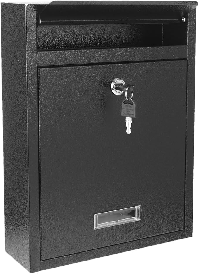 Locking Steel Mailbox, Wall Mounted - Post Office Box, Extra Large Space Secure, Comes with 2 Keys 3 Sets 0-9 Numbers - Dimensions 10.3" L x 3.35" W x 13.8" H, Black
