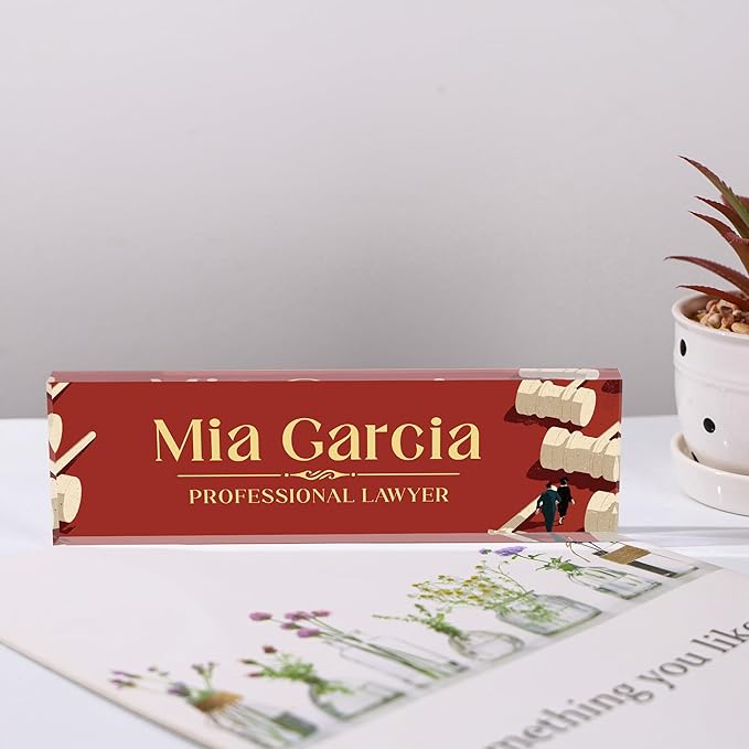 Custom Name Plate for Desk, Personalized Acrylic Office Name Sign with Name & Title, Elegant Desk Decor for Women Men, Employee Appreciation Gift (Lawyer-2)