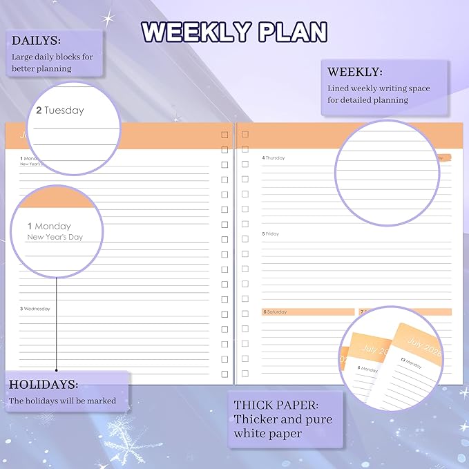 CAGIE 2026 Planner Weekly and Monthly from Dec 2025 to Dec 2026 Hardcover Spiral Bound Calendar Floarl Yearly Agenda Planners for Women with Stickers, 8.3 x 9.1, White Butterfly