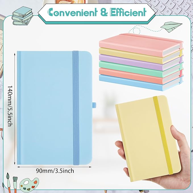 Laumoi 12 Pieces Small Notebooks A6 Pocket Journals 3.5 x 5.5 Inch Small Leather Notebook Mini Ruled Lined Journal with Elastic Band Pen Holder Page Marker Ribbons (Macaron Colors)