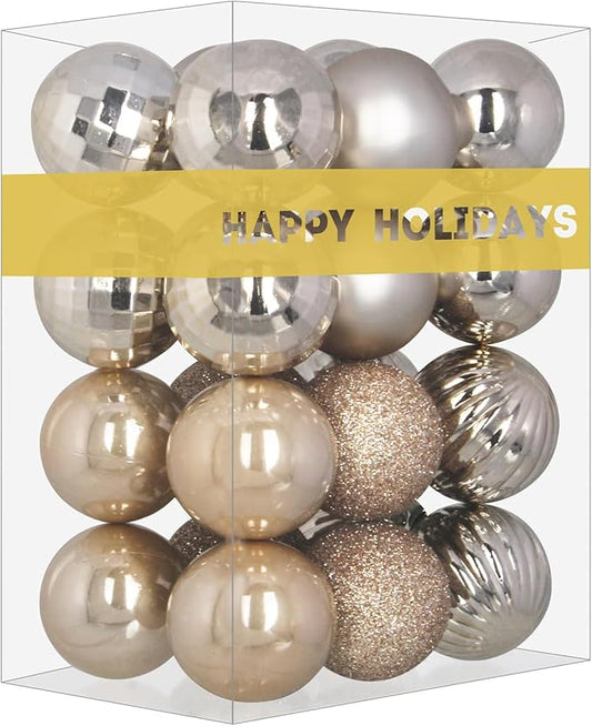 Champagne Gold 1.6" Small Christmas Balls Christmas Tree Decoration Ornaments Shatterproof Hanging Balls for Birthday Halloween Holiday Wedding Decorations Set of 24pcs
