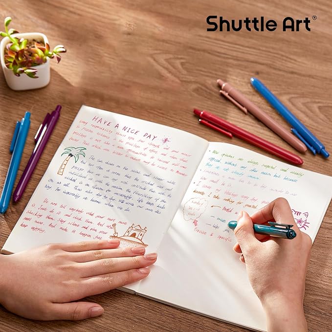 Shuttle Art Colored Retractable Gel Pens, 11 Unique Dark Vintage Ink Colors, Cute Pens 0.7mm Medium Point Quick Drying for Writing Drawing Journaling Note Taking School Office Home