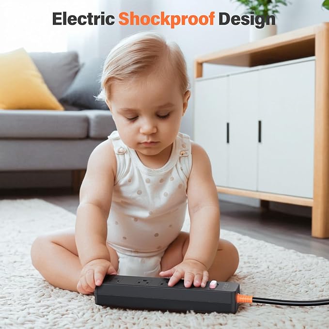 Power Strip Weatherproof, Surge Protector with 4 Wide Outlets, 1875W/15A Overload Protection Switch, 6FT Flat Plug Multi-Plug Outdoor Extension Cord for Indoor Outdoor, UL FCC Listed