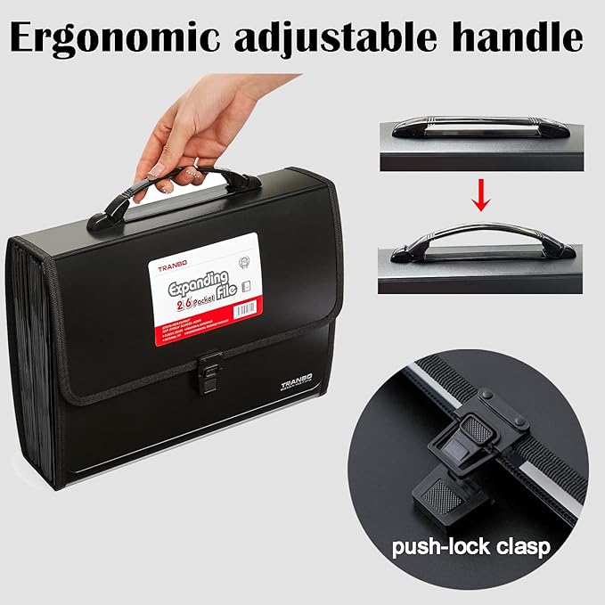 25 Pockets Letter Size/A4 Accordion File Organizer with Handle, TRANBO Expanding File Folder, Expandable Document Paper Organizer for Travel School Office - 1 Pack