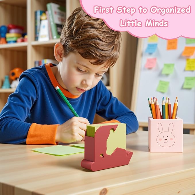 Li&Zhao Bear Sticky Note Holder - Cute Post It Note Dispenser Memo Dispenser Pen Holder Sticky Note Dispenser Post It Note Holder Notepad Holder for Desk School Office(Red)