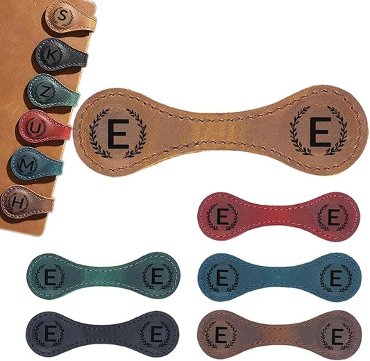 Magnetic Leather Bookmark with 26 Initial for Reading Women,Personalized Magnet Book Marks Gifts for Men,Book Lovers (Light Brown, E)