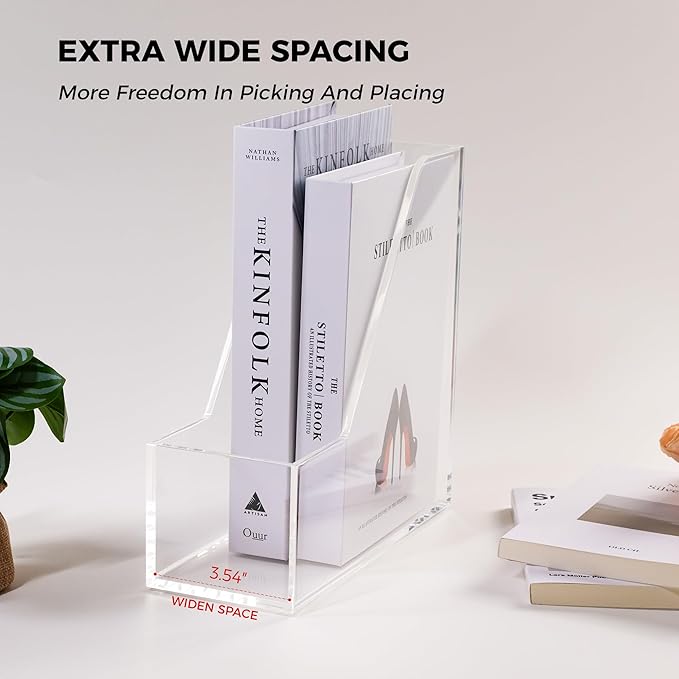 Magazine Holder - Acrylic File Holder and Desk Organizer, Clear Bookend File Sorter, Acrylic Book Organizer and Storage Box for Documents, Magazine Holder Rack for Classroom, Home, and Office
