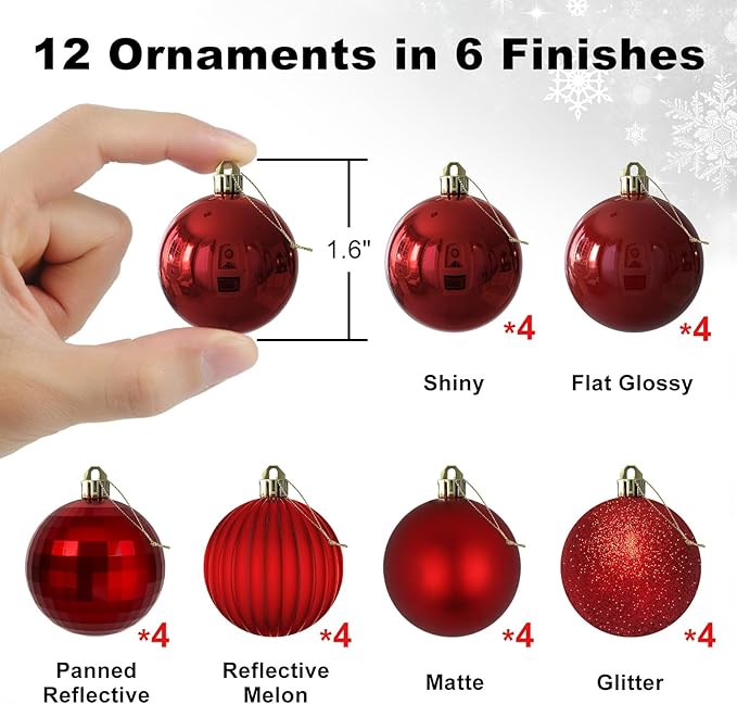 Rose Red 1.6" Small Christmas Balls Christmas Tree Decoration Ornaments Shatterproof Hanging Balls for Birthday Halloween Holiday Wedding Decorations Set of 12pcs