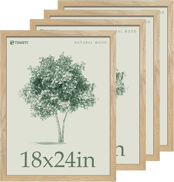 18x24 Poster Frame 4 Pack, Natural Solid Wood Picture Frame, Elegant Wood Grain, Wall Hanging