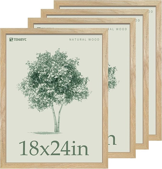 18x24 Poster Frame 4 Pack, Natural Solid Wood Picture Frame, Elegant Wood Grain, Wall Hanging