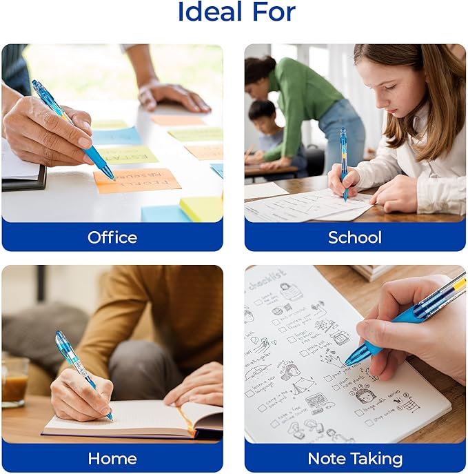 M&G 12Pcs Gel Pens, 0.5mm Blue Ink Gel Pens Fine Point, Quick Dry Gel Ink Pens Bulk Smooth Writing with Soft Anti-Slip Grip Retractable Design for Journaling Coloring Office Supplies School Women Men