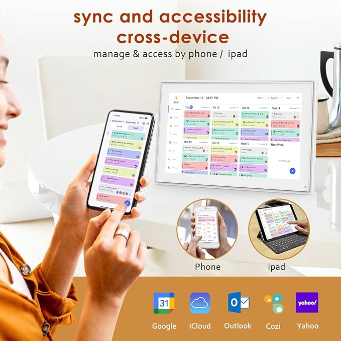 Digital Calendar 15.6 Inch, Electronic Calendar Chore Family Schedules, Smart Weekly and Monthly Planner, 1920 * 1080P IPS Touchscreen Interactive Display - Wall Mount White