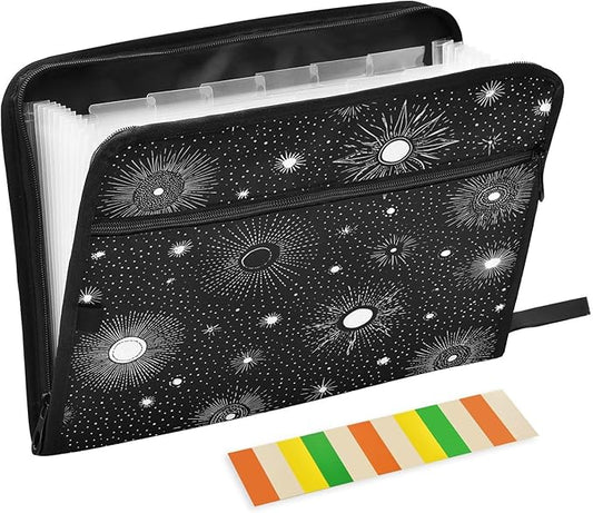 Dark Black Sun Expanding File Organizer with 13 Pockets Accordion File Folders with Labels,Portable Document Paper Bill Receipt Organizer,Home College School Office Supplies, Letter Size