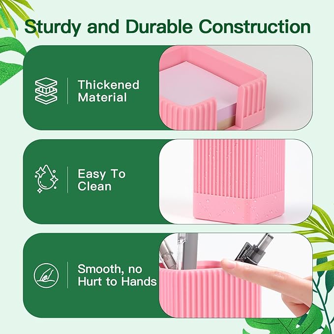 Aesthetic Desk Organizers and Accessories Set of 3 with Pen Holder,Paperclip Holder,Sticky Note Holder - Durable Plastic Pencil Holder for Office Women Men-Teacher Appreciation/Back-to-school Gift