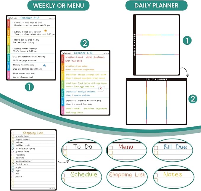 Magnetic Dry Erase Monthly Calendar Set - 14.5"x11" Monthly Calendar, 6.5"x8.5" Weekly, Daily, List Boards for Fridge - 6 Extra Fine Point Markers Included - Shipped Flat