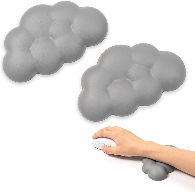 Cloud Wrist Rest Cushion for Mouse Ergonomic PU Leather Mouse Wrist Support Pad with Anti-Skid Base, Desk Elbow Rest Pad for Nail Tech Office School Home Laptop Computer (Grey,2pcs)