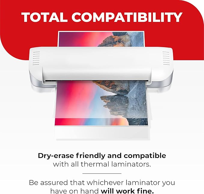 5MIL Thermal Laminating Sheets (100 Count) 4.3x6.3 inch, Card Size Dry-Erase Friendly Laminating Pouches, Compatible with Laminators, Crystal Clear Laminated Finish