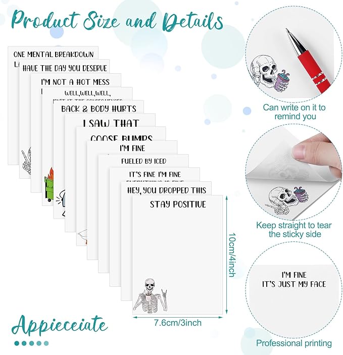 Geyee 24 Pcs Amusing Nurse Sticky Notes with Funny Pens Fun Notepads for Adults Coworkers Nurse 3 x 4 Inch to Do List Notepads with Sayings Pen for Lab Week Gifts Teacher Office Supplies