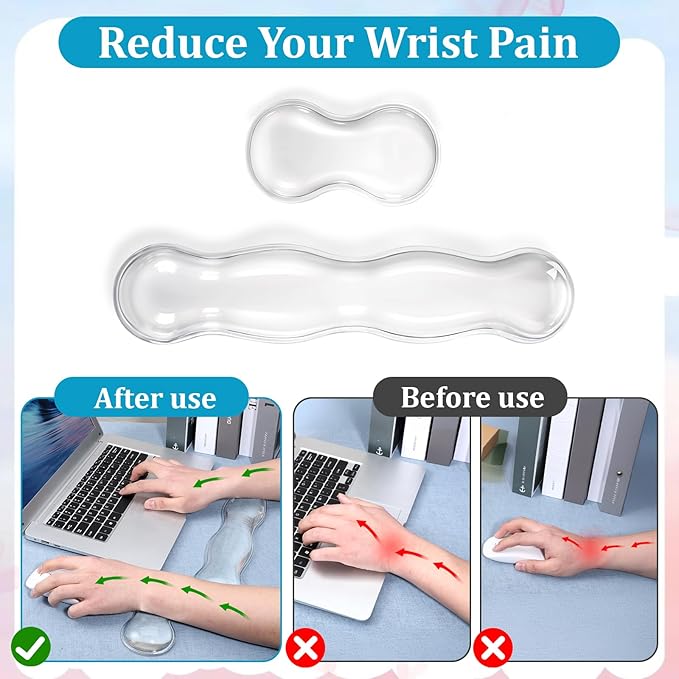 Gel Wrist Rest for Keyboard Clear Anti-Slip Mouse Pad Cute Ergonomic White Silicone Computer Wrist Rest Set for Keyboard Relieve Office Typing or Gaming Wrists Pain