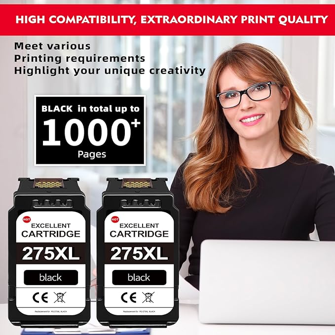 275XL Black Ink Cartridges 2-Pack Replacement for PG-275 Ink Cartridges for Canon Printers Compatible for TR4700 TR4720 TS3522 TS3722 TR4722 TS3500 TS3520 TS3720 TR4723 TR3700 TR4722