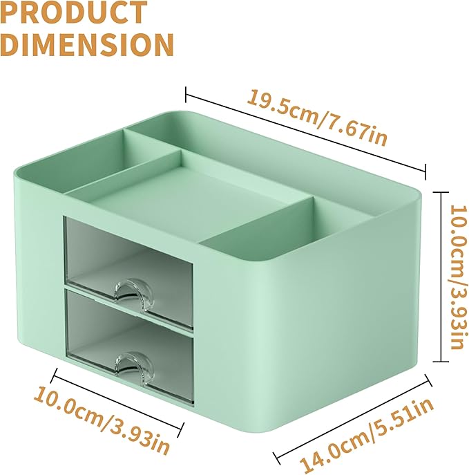 Marbrasse Pen Organizer with 2 Drawer, Multi-Functional Pencil Holder for Desk, Desk Organizers and Accessories with 5 Compartments + Drawer for Office Art Supplies (Green)
