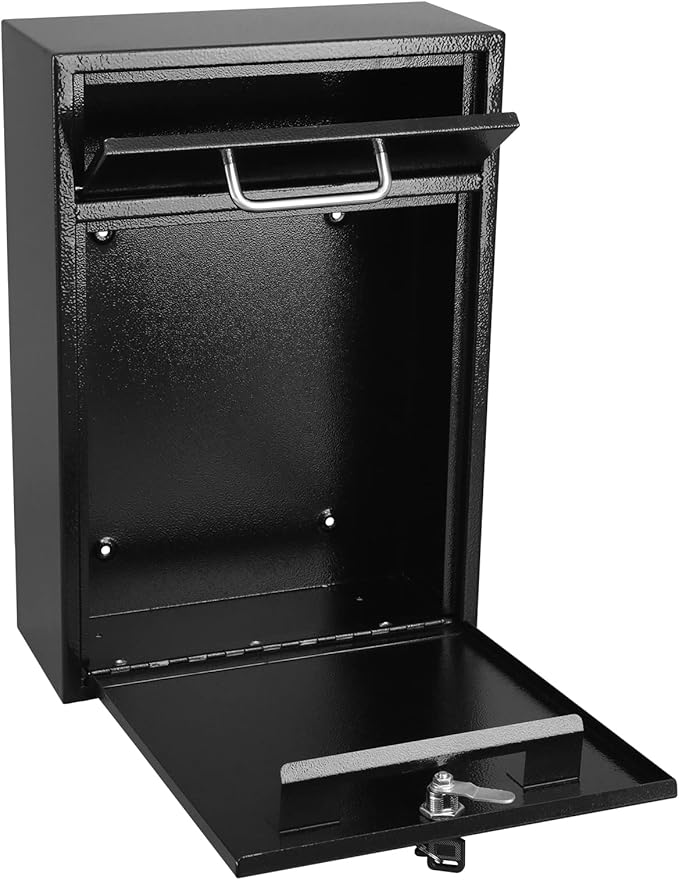 xydled Metal Mailbox Wall Mount, Large Locking Mailbox with Key Lock, Hanging Secure Postbox, Security Key Drop Box, Collection Boxes, Black, 17.6H x 12.2L x 5.7W Inches, XL Large