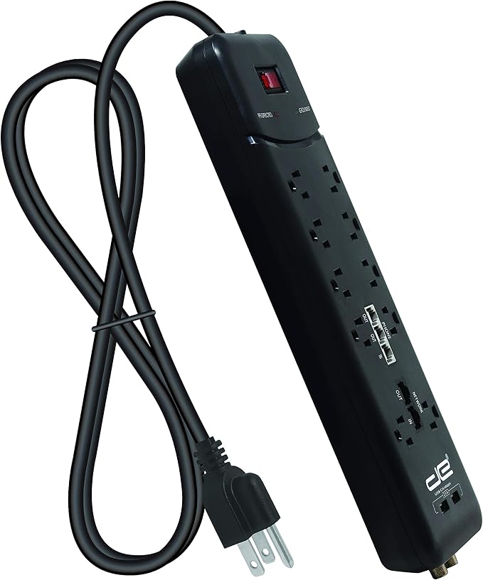 Digital Energy 10-Outlet Straight Plug 4050 Joules Heavy Duty Surge Protector Power Strip, 25 Foot Long Extension Cord, 15 AMP, 15 FT, Black