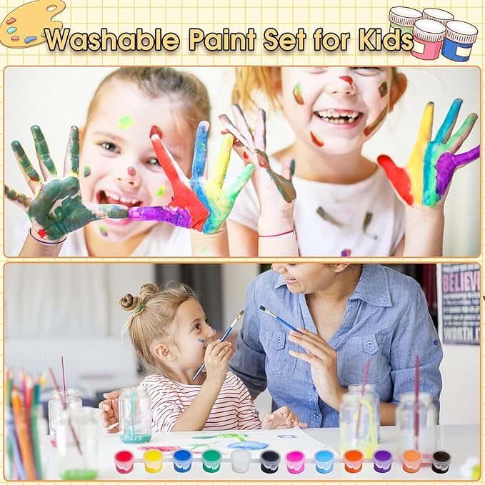 20 Pack Mini Acrylic Paint Set,12 Color Acrylic Paint Strips with 40Pcs Painting Brushes for Kids&Adults, 280 PCS Kids Paint Set Container Strips Storage for Home Classroom Party Favors Easter Gifts