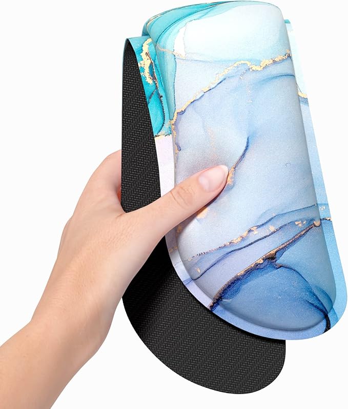 Dapesuom Enlarge Keyboard Wrist Rest, Memory Foam Wrist Cushion for Desk Mats Support, Cute Marble Pain Relief Keyboard Mouse Pad Rests Set with Non-Slip Base for Gaming Laptop Office, Blue Ink