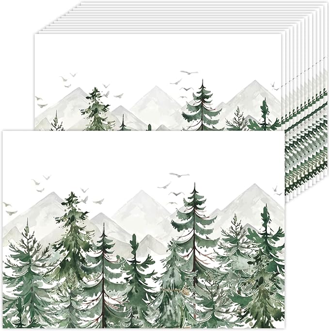 50 Pack Pine Trees Christmas Paper Placemats,16x 11 Inch Xmas Tree Disposable Placemats Seasonal Winter Xmas Holiday Table Mats for Kitchen Dining Christmas Party Decor