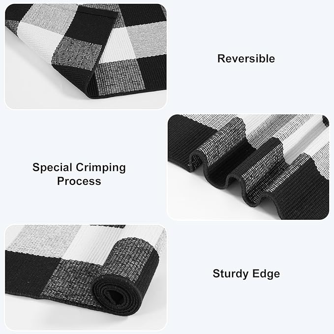 KIMODE Front Door Mat Buffalo Plaid Outdoor Rug 24"x35" Black and White Checkered Rug Farmhouse Front Porch Rug Decor Cotton Woven Washable Layered Doormats for Front Door Outdoor Entrance